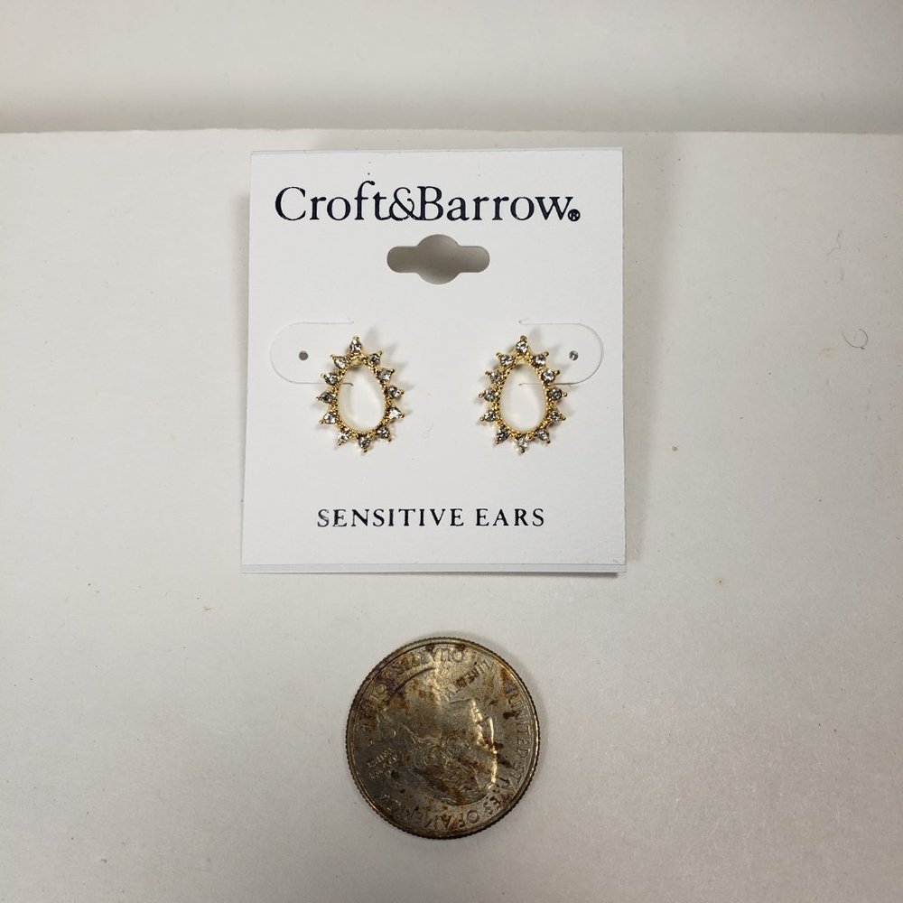 CROFT & BARROW, Polished Gold-tone  hoop Clear Crystals  Stud Earrings - Picture 5 of 7